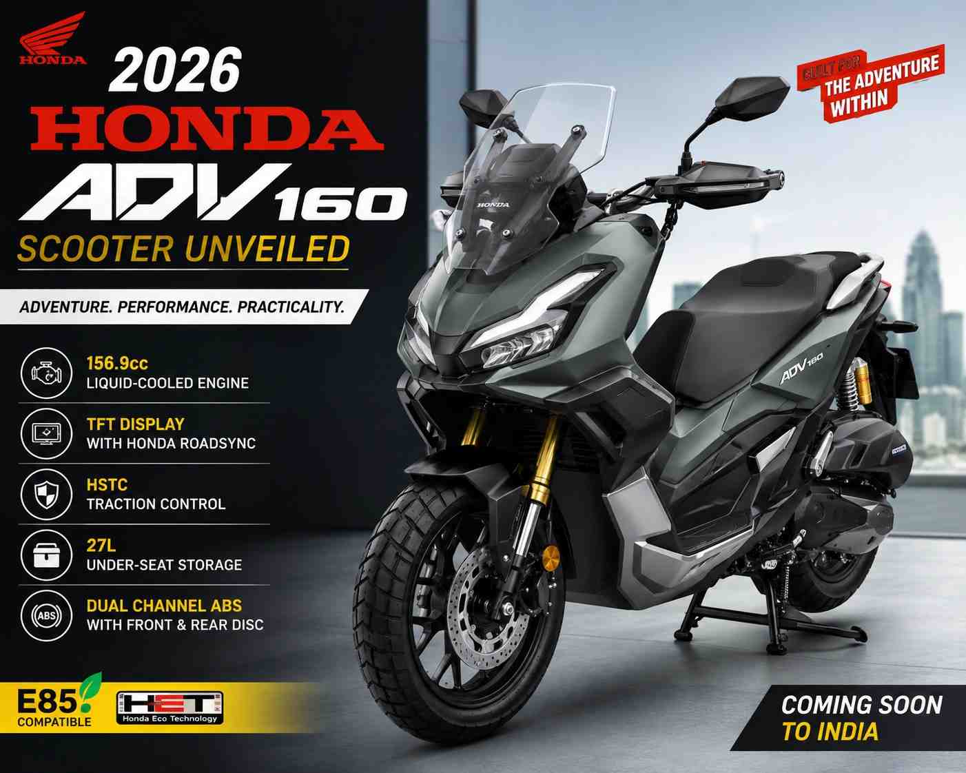 2026 Honda ADV 160 Scooter Unveiled in India: Price, Features, Engine, Mileage & Launch Details