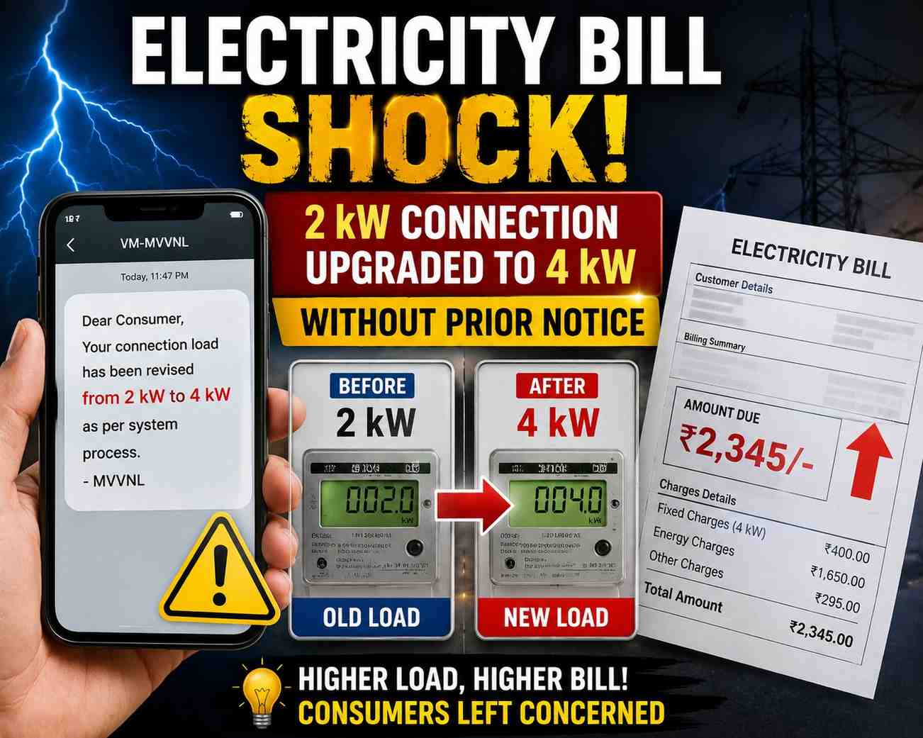 Electricity Bill Shock: 2 kW Connection Upgraded to 4 kW Without Prior Notice, Consumers Raise Concerns