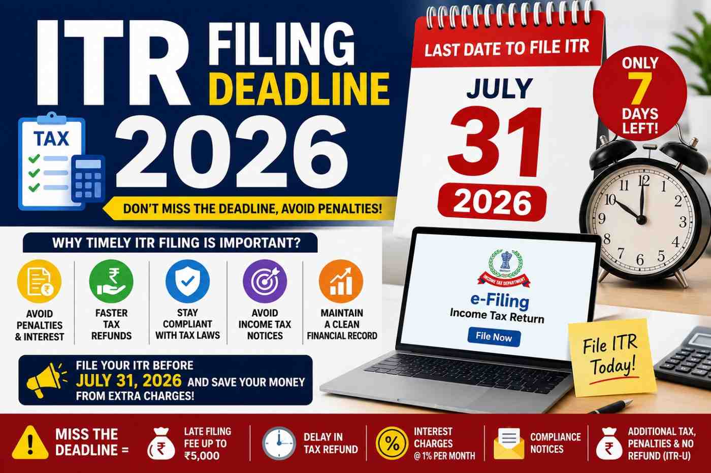ITR Filing Deadline 2026: Only 7 Days Left! 5 Big Losses You’ll Face If You Miss July 31