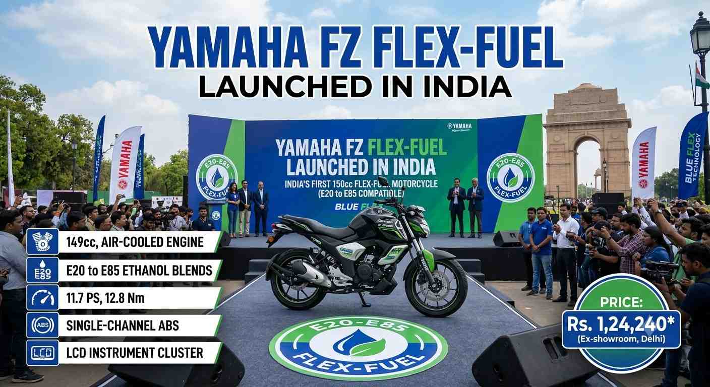 Yamaha FZ Flex-Fuel Launched in India at Rs 1.24 Lakh: Price, Features and E20 Compatibility Explained