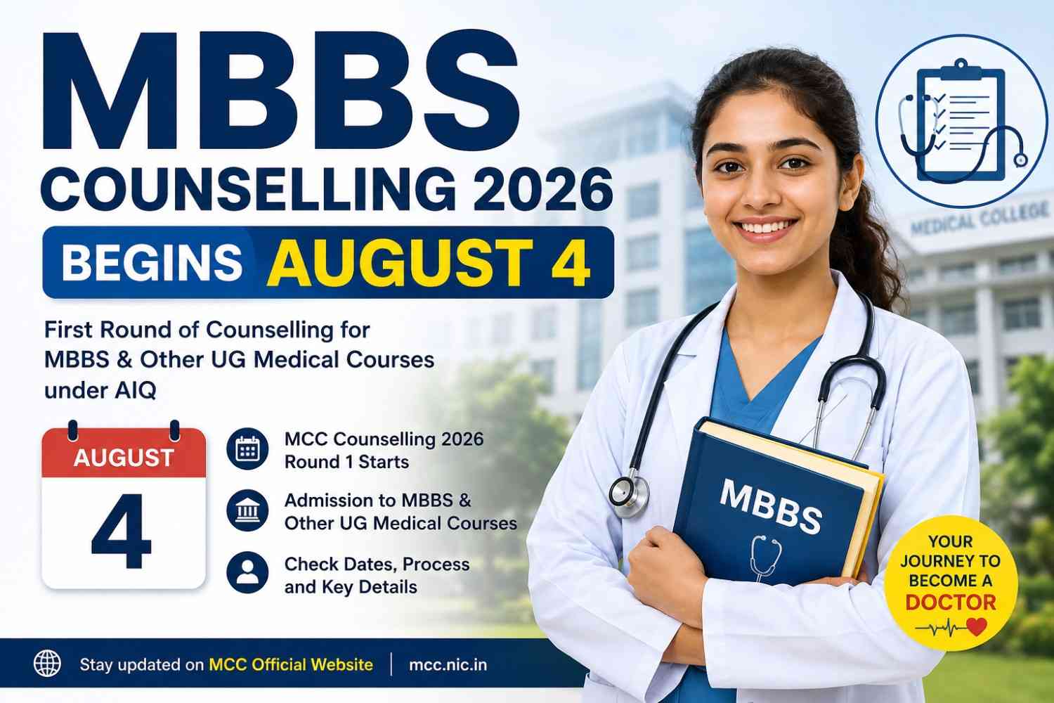 MBBS Counselling 2026 Begins August 4: First-Round Admission Dates and Key Details