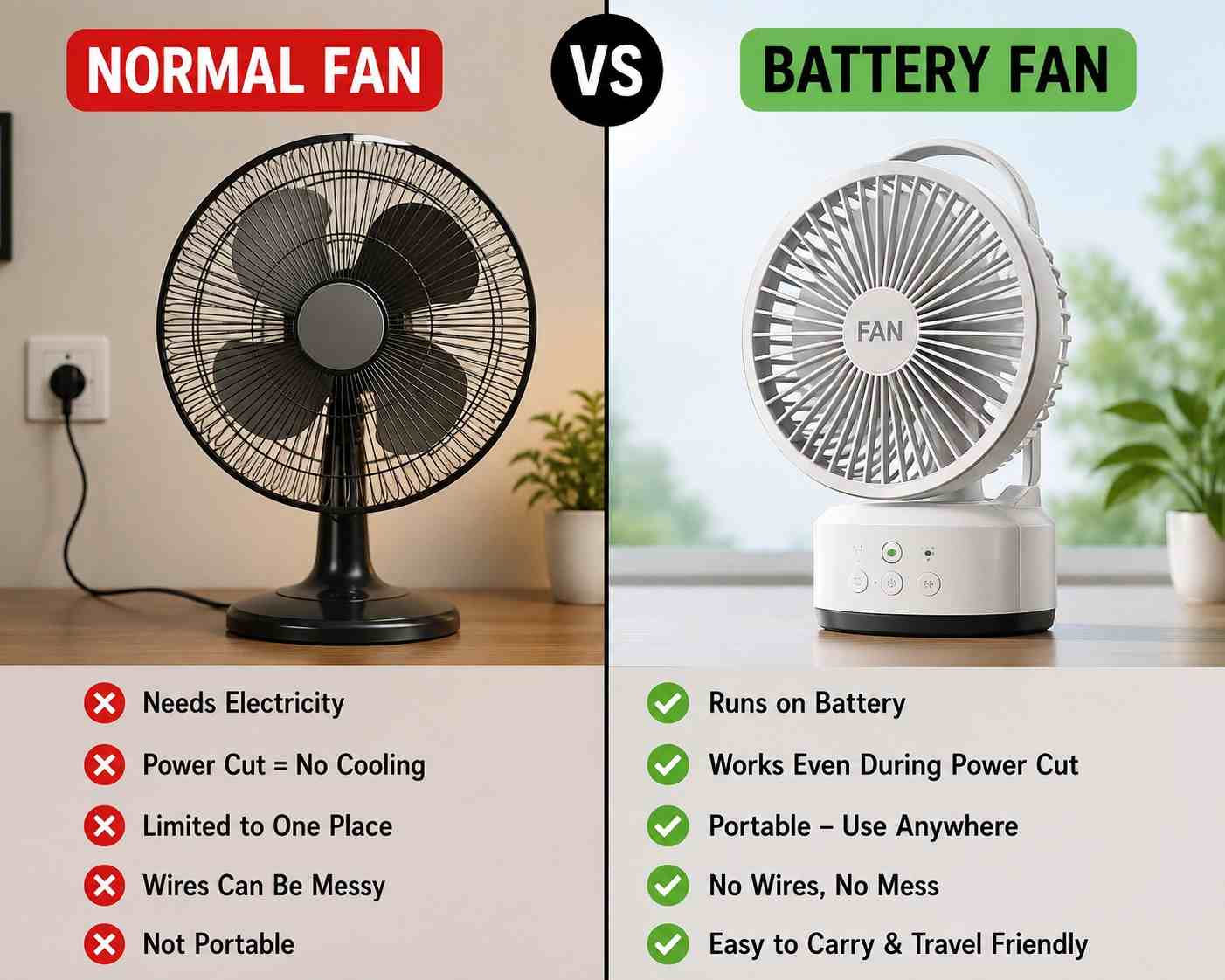 Best Normal Fan vs Battery Fan: Which Saves More Electricity? 4 Normal Fan vs Battery Fan