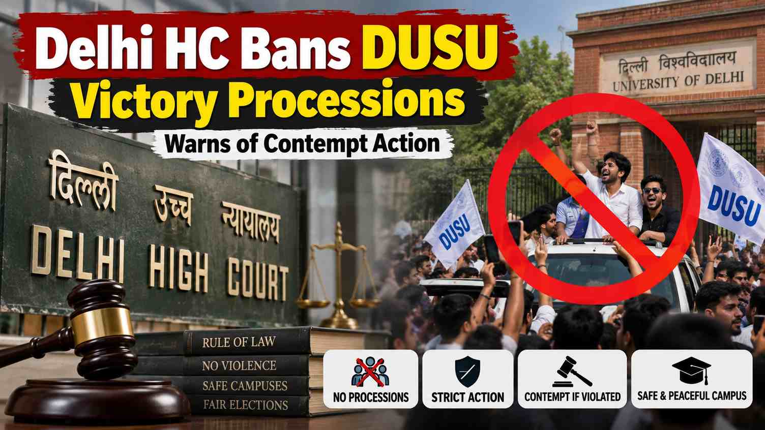 Delhi HC Bans DUSU Victory Processions, Warns of Contempt Action.