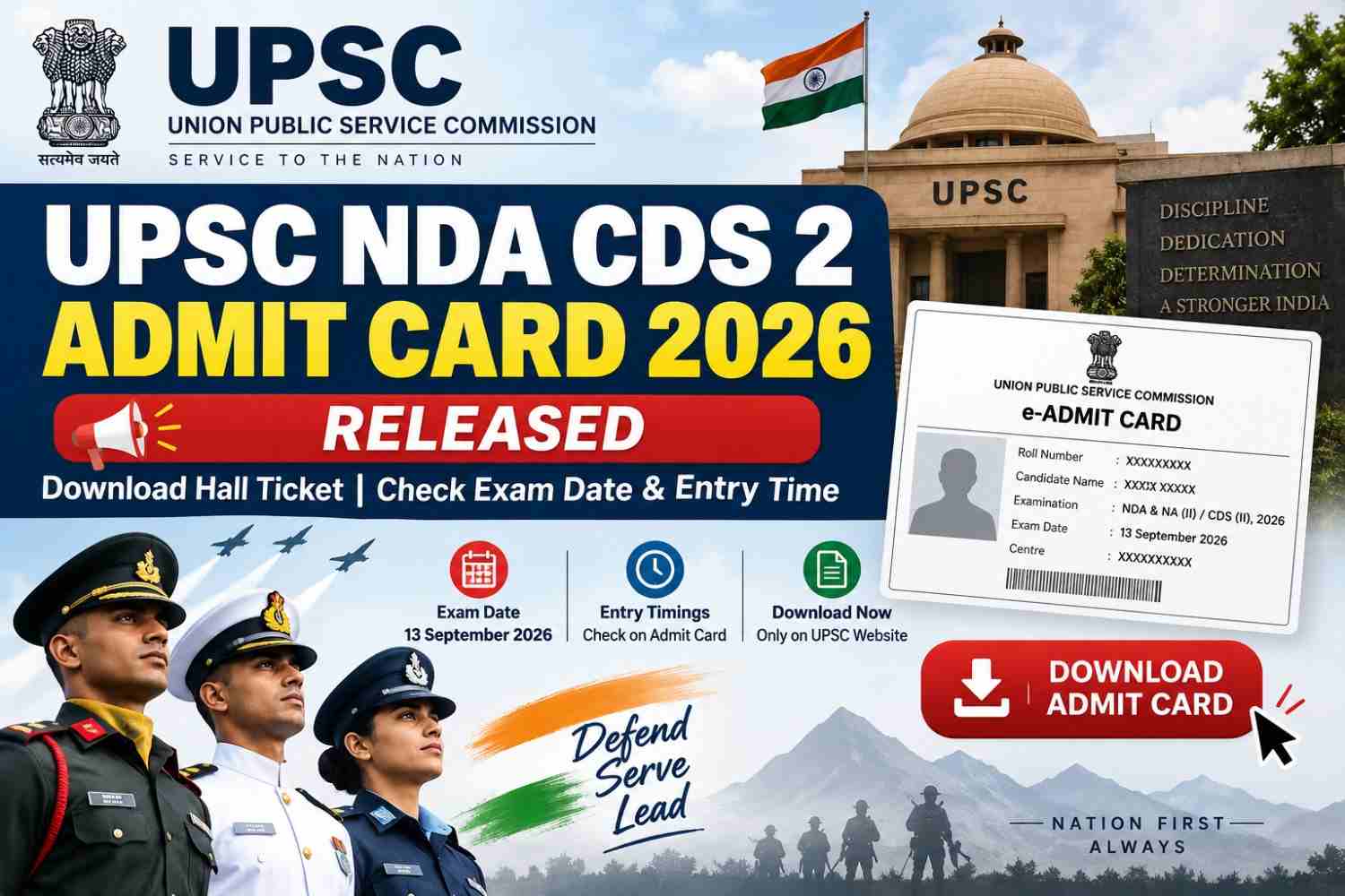 UPSC NDA CDS 2 Admit Card 2026 Out: Download Now