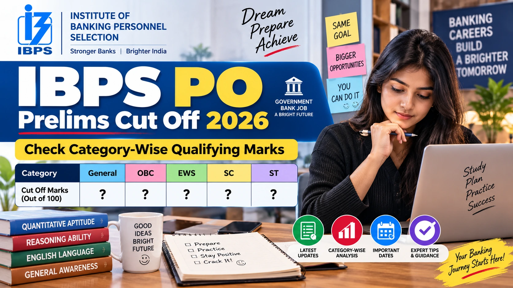 IBPS PO Prelims Cut Off 2026: Category-Wise Marks & Updates 1 IBPS PO Prelims Cut Off 2026 category-wise qualifying marks for General, OBC, EWS, SC and ST candidates.