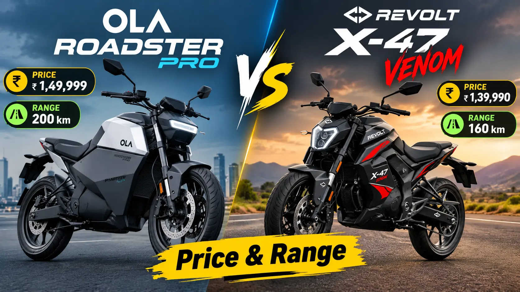 Ola Roadster Pro vs X-47 Venom: Price & Range 1 Ola Roadster Pro vs X-47 Venom: Price & Range