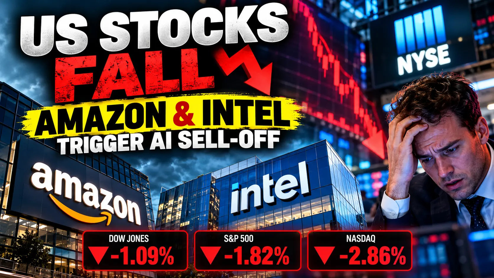 US Stocks Fall as Amazon, Intel Trigger AI Sell-Off