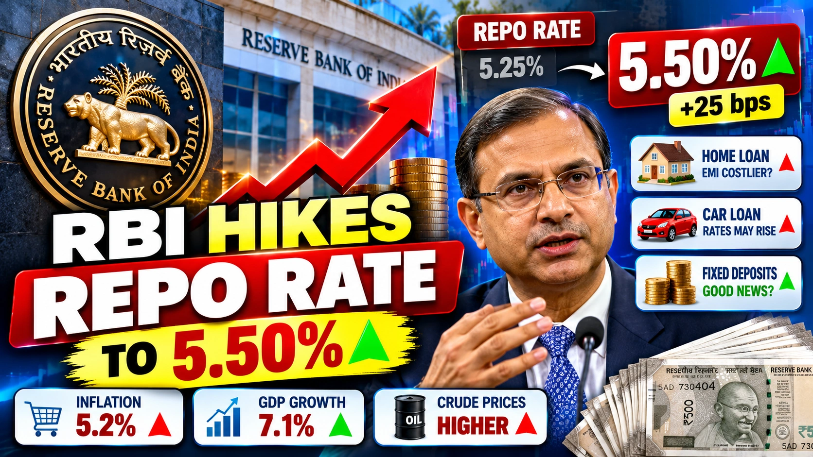 RBI Repo Rate Hike 2026: Rate Rises to 5.5%, EMI Impact Explained
